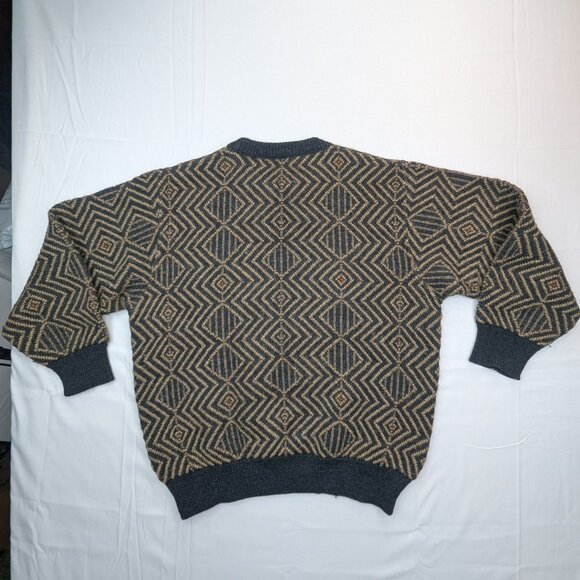 Vintage Bullock & Jones Alpaca Sweater XL Tan Black Geometric Made in Italy - Picture 5 of 9